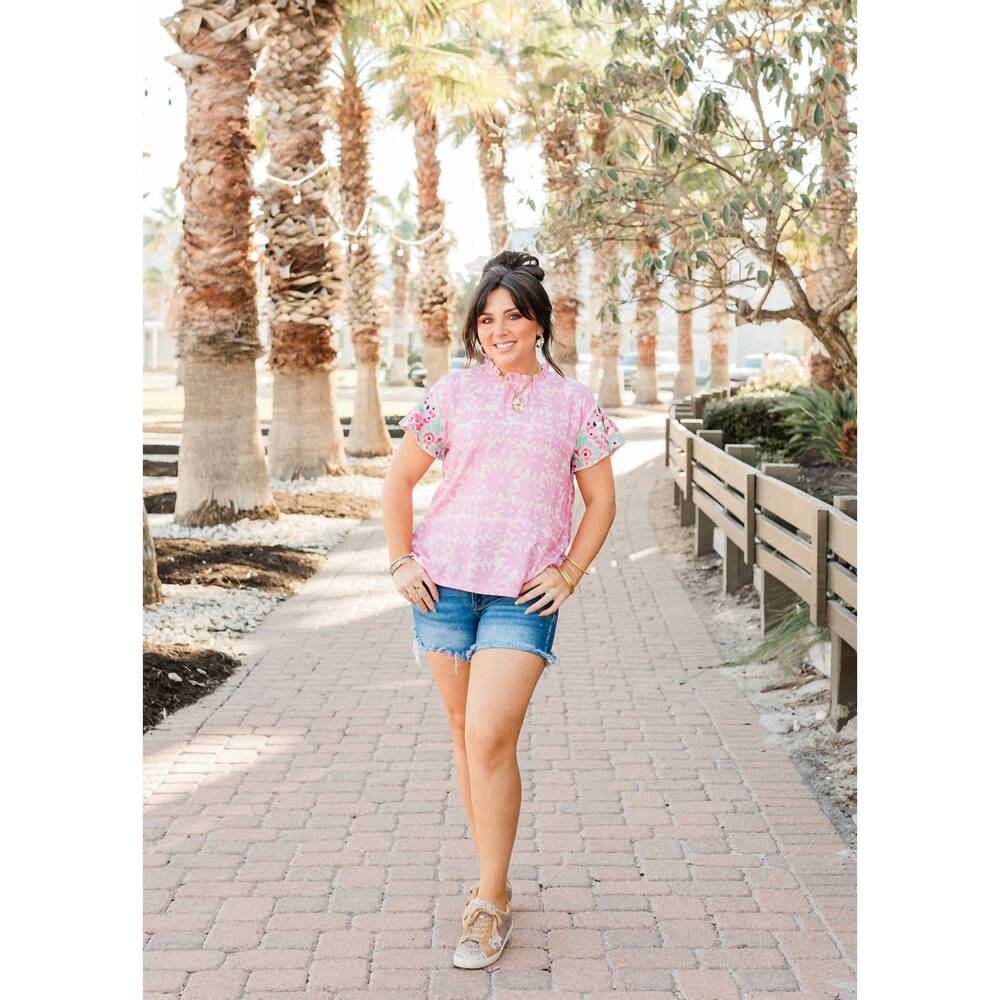 NEW LAYERZ CLOTHING hallie short sleeve top in pink